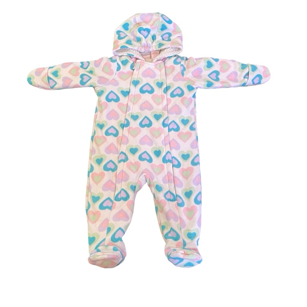 Cuddle Bear Sherpa Fleece Lined Romper Girls 9 Months Hooded Footed Hand Covers